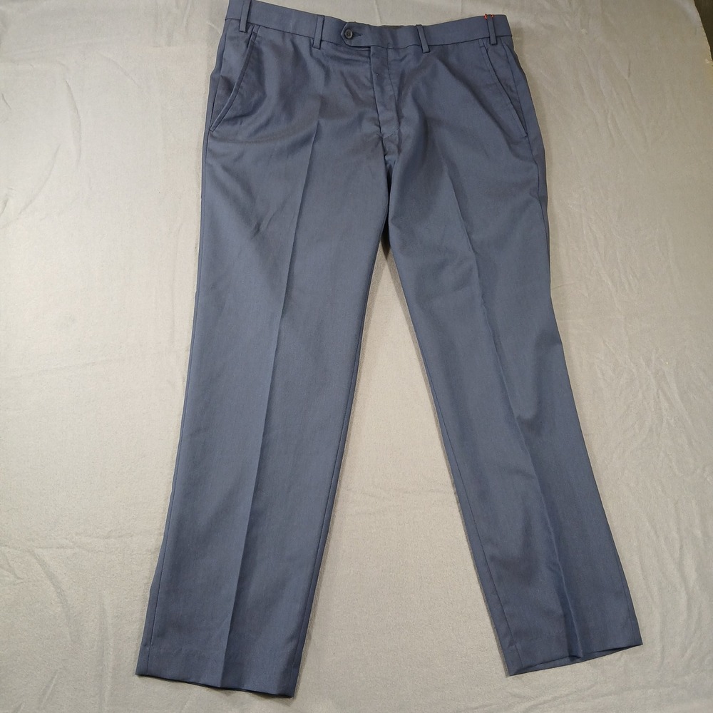 British Polo Dress Pants Mens‎ 38x30 Blue Gray Flat Front Stretch Trousers